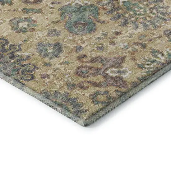 Gold Gray And Ivory Oriental Washable Area Rug With UV Protection Photo 7