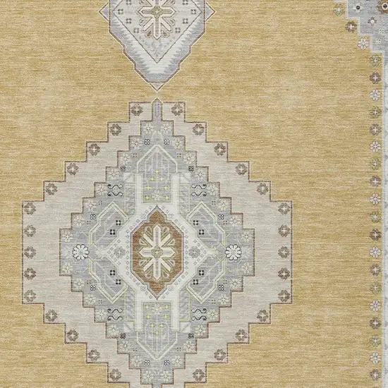 Gold Gray And Ivory Oriental Washable Indoor Outdoor Area Rug Photo 5