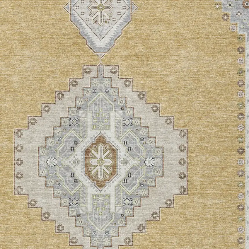 Gold Gray And Ivory Oriental Washable Indoor Outdoor Area Rug Photo 5