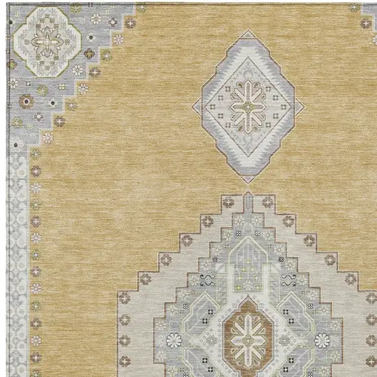 Gold Gray And Ivory Oriental Washable Indoor Outdoor Area Rug Photo 5