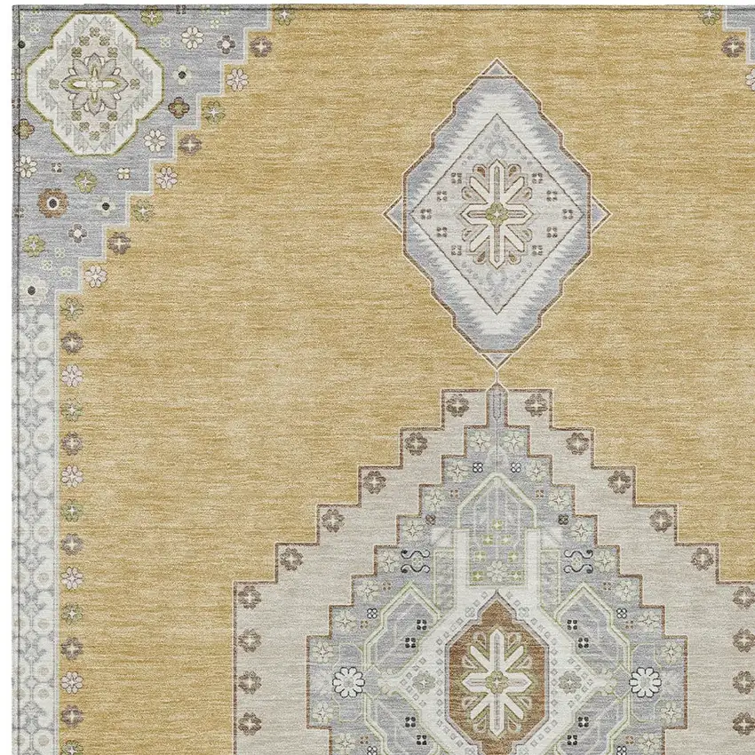 Gold Gray And Ivory Oriental Washable Indoor Outdoor Area Rug Photo 5