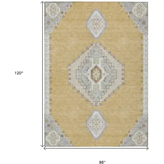 Gold Gray And Ivory Oriental Washable Indoor Outdoor Area Rug Photo 3