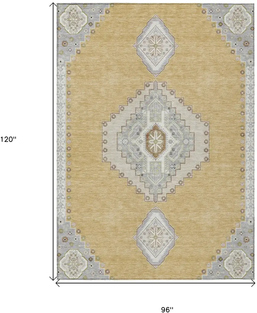 Gold Gray And Ivory Oriental Washable Indoor Outdoor Area Rug Photo 3