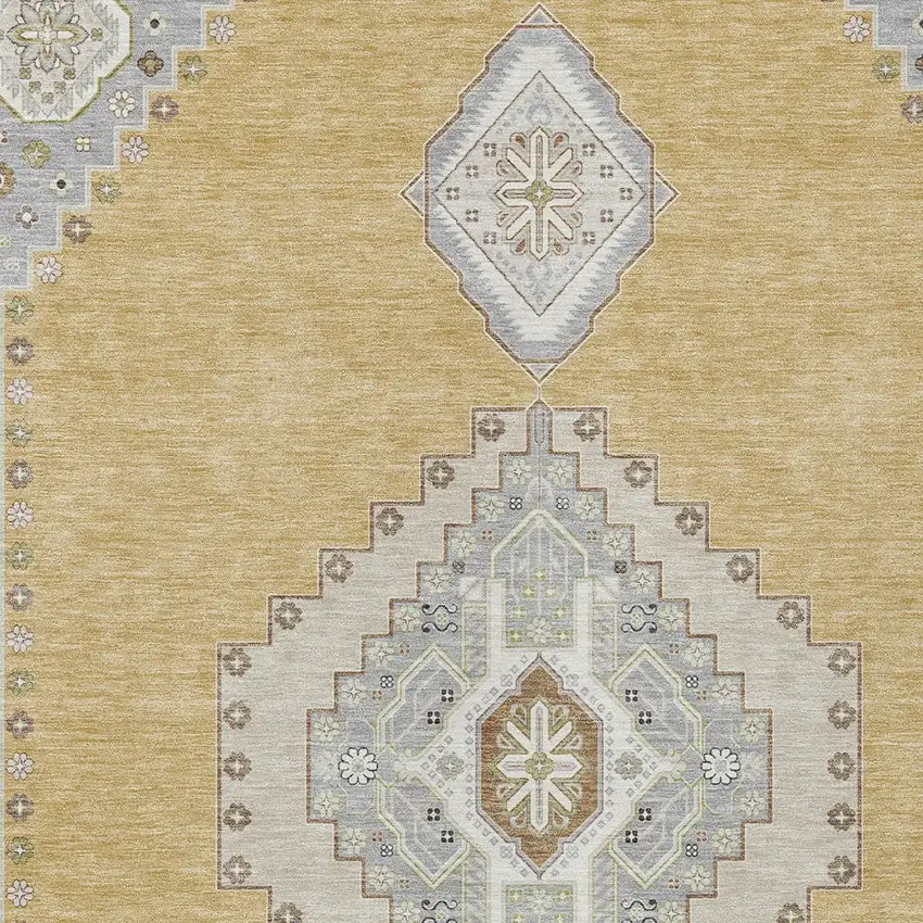 Gold Gray And Ivory Oriental Washable Indoor Outdoor Area Rug Photo 5