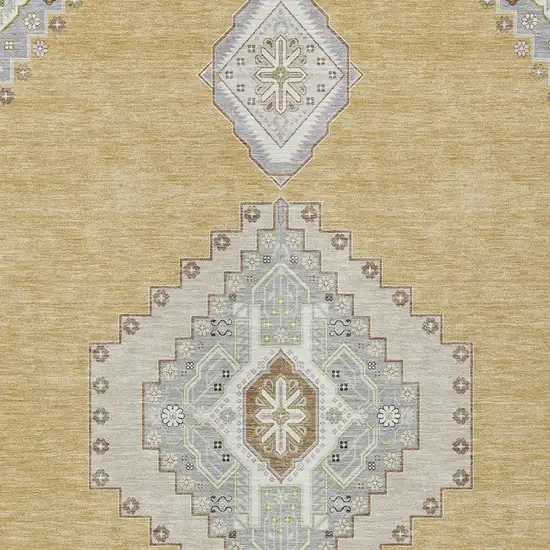 Gold Gray And Ivory Oriental Washable Indoor Outdoor Area Rug Photo 5