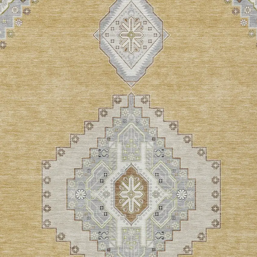 Gold Gray And Ivory Oriental Washable Indoor Outdoor Area Rug Photo 5