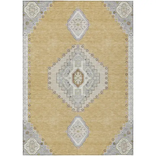 Gold Gray And Ivory Oriental Washable Indoor Outdoor Area Rug Photo 2