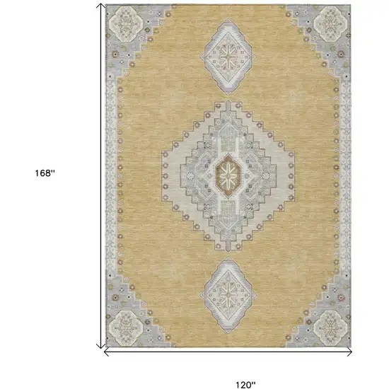 Gold Gray And Ivory Oriental Washable Indoor Outdoor Area Rug Photo 3