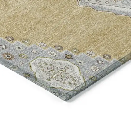 Gold Gray And Ivory Oriental Washable Indoor Outdoor Area Rug Photo 4
