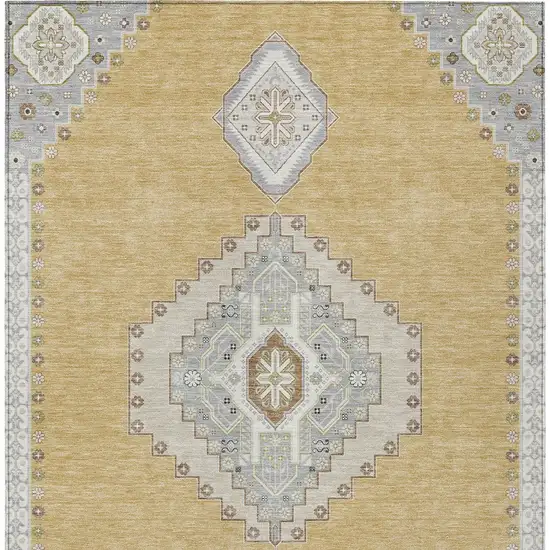 Gold Gray And Ivory Oriental Washable Indoor Outdoor Area Rug Photo 7