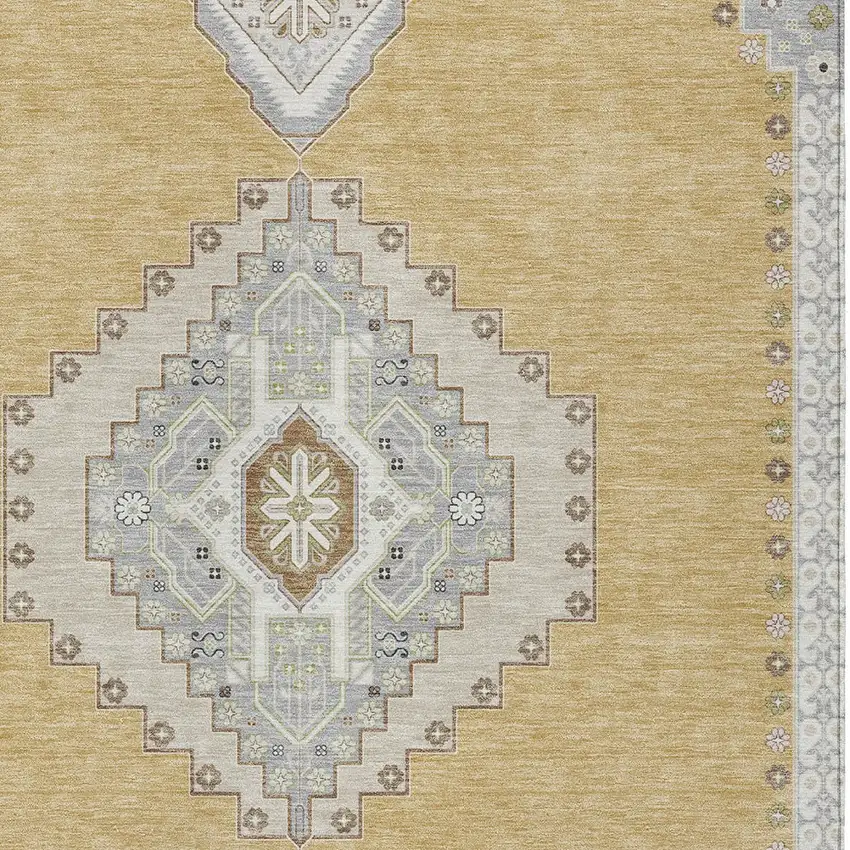 Gold Gray And Ivory Oriental Washable Indoor Outdoor Area Rug Photo 5