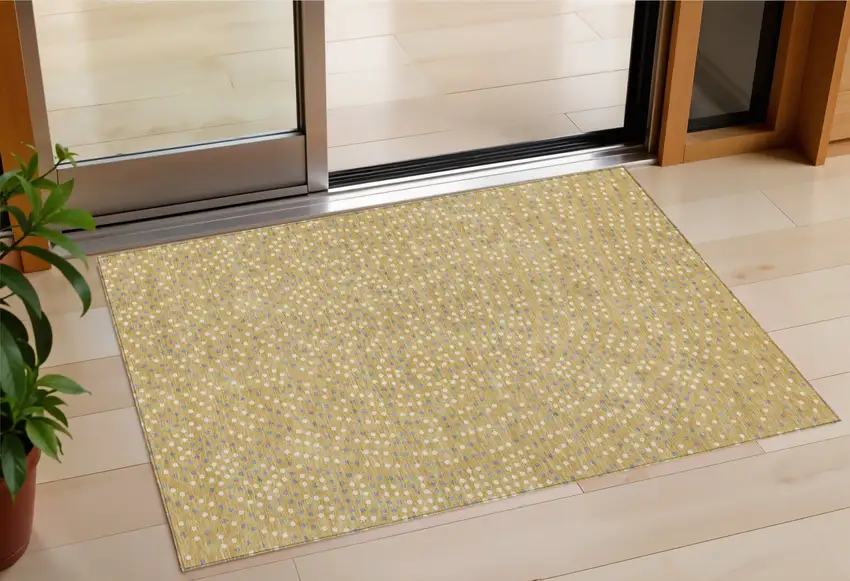 Gold Gray And Ivory Polka Dot Washable Indoor Outdoor Area Rug Photo 1