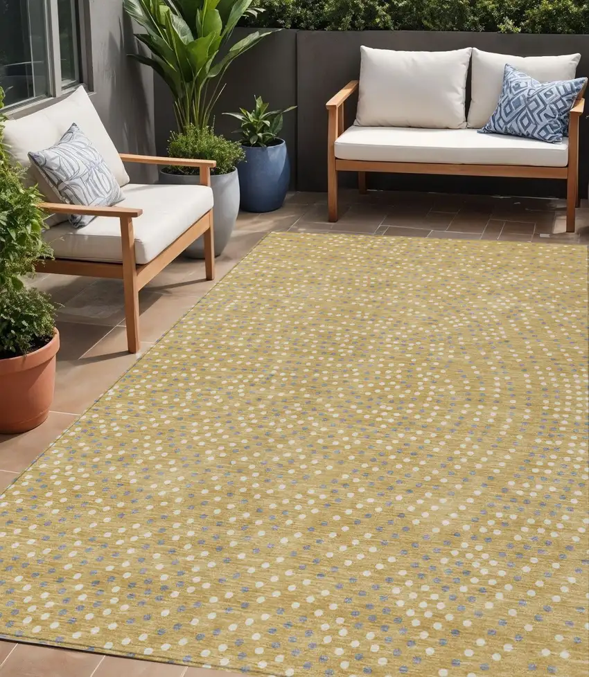 Gold Gray And Ivory Polka Dot Washable Indoor Outdoor Area Rug Photo 1