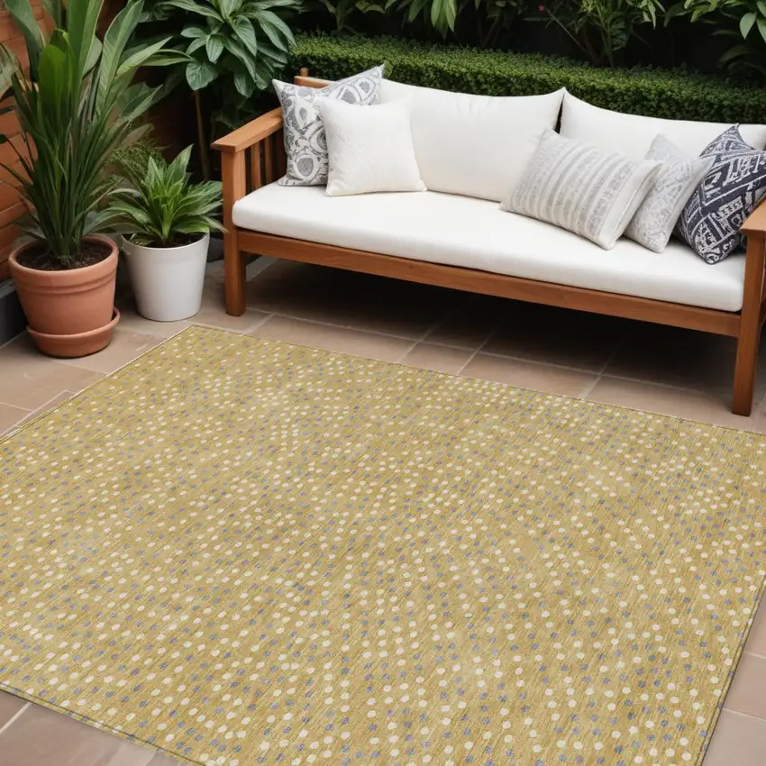 Gold Gray And Ivory Polka Dot Washable Indoor Outdoor Area Rug Photo 1