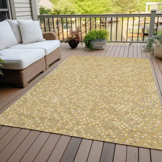 Gold Gray And Ivory Polka Dot Washable Indoor Outdoor Area Rug Photo 9
