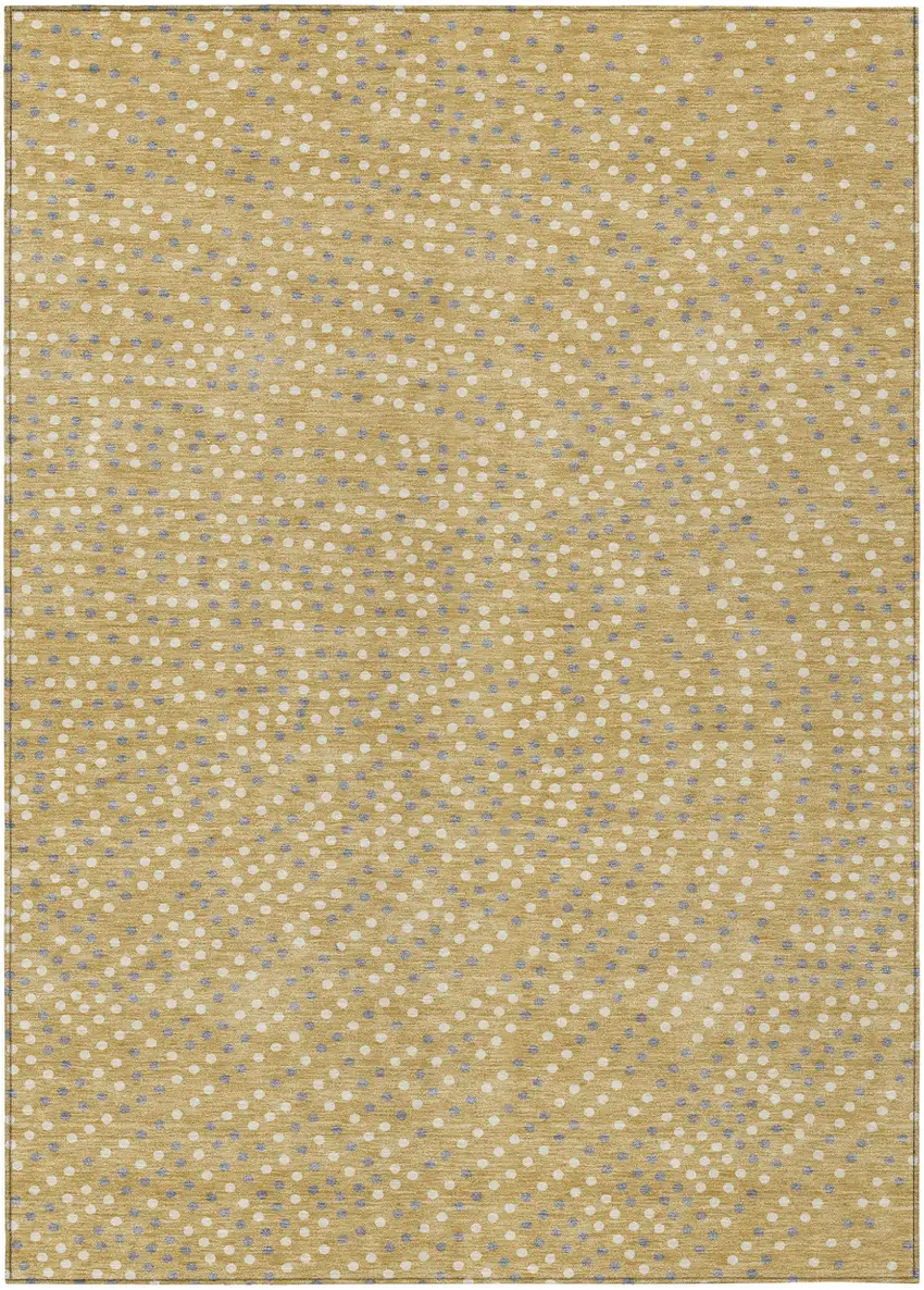 Gold Gray And Ivory Polka Dot Washable Indoor Outdoor Area Rug Photo 2