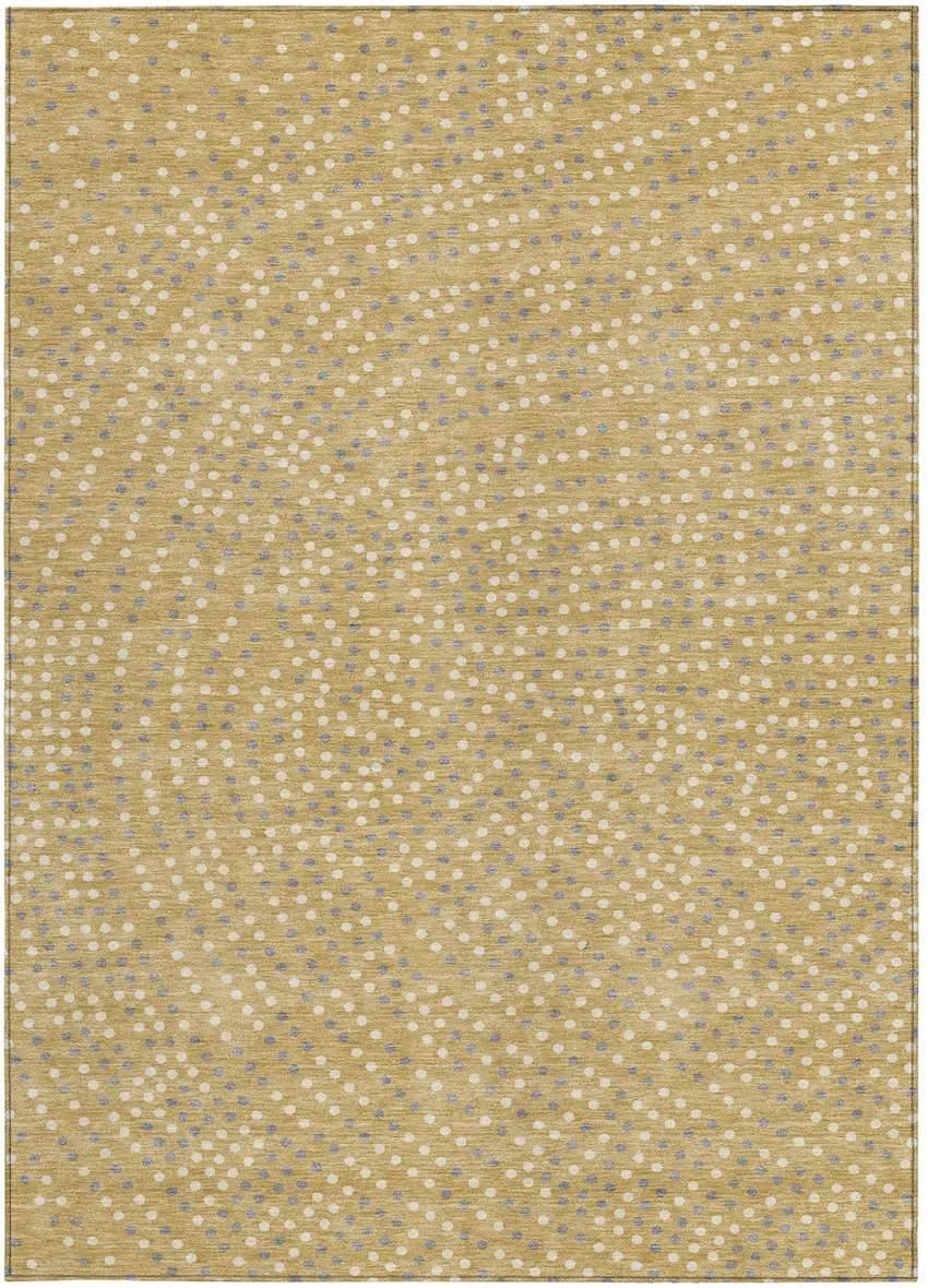 Gold Gray And Ivory Polka Dot Washable Indoor Outdoor Area Rug Photo 8