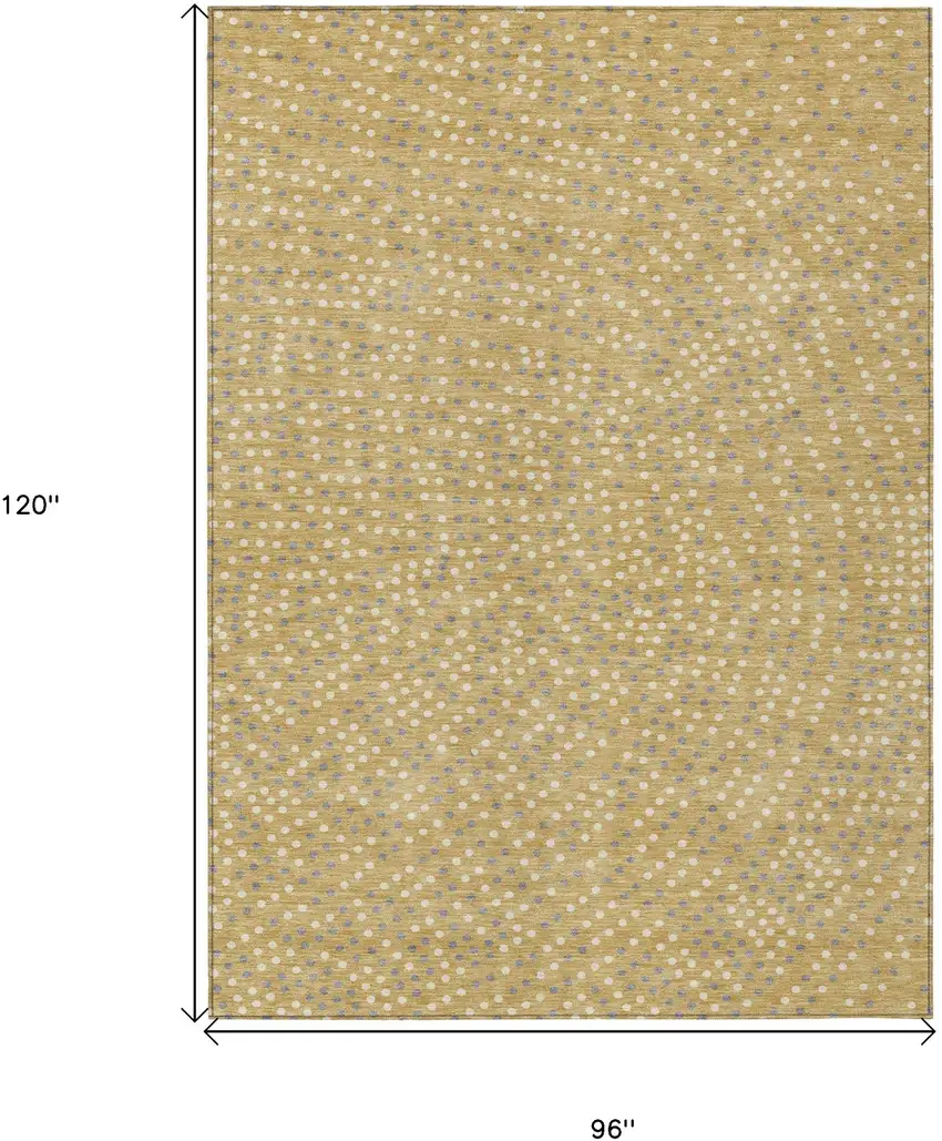 Gold Gray And Ivory Polka Dot Washable Indoor Outdoor Area Rug Photo 3