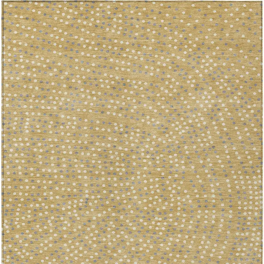 Gold Gray And Ivory Polka Dot Washable Indoor Outdoor Area Rug Photo 7