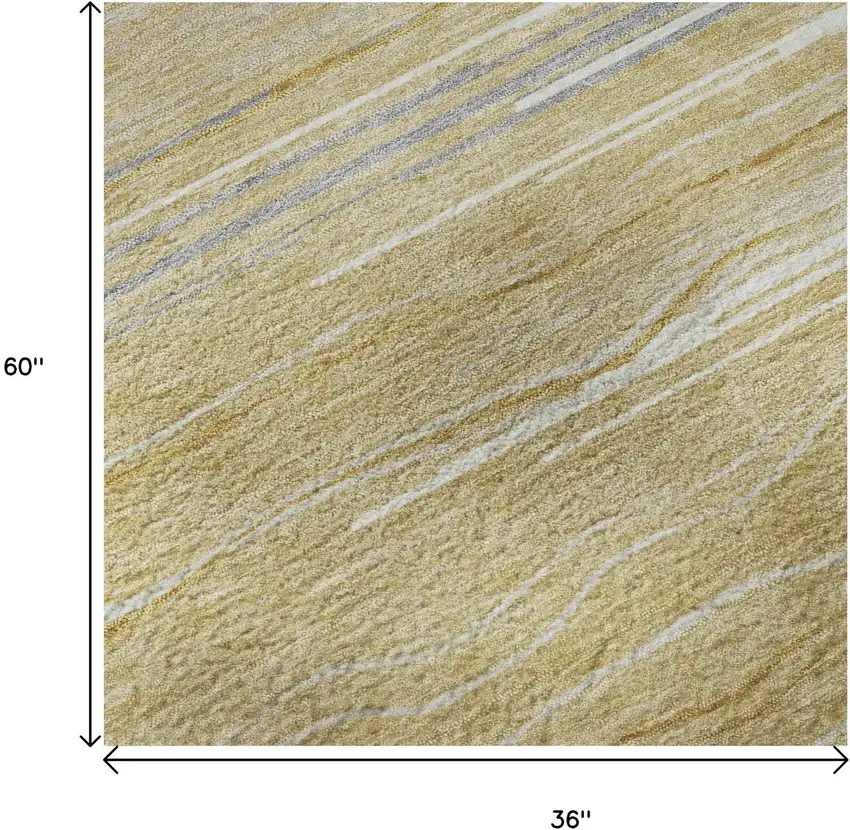 Gold Gray And Ivory Striped Washable Area Rug With UV Protection Photo 8