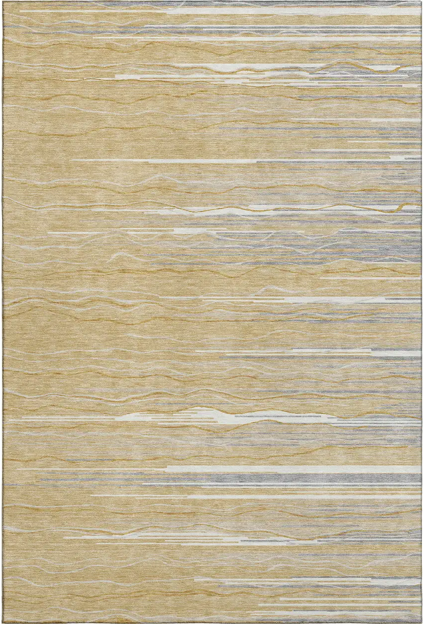 Gold Gray And Ivory Striped Washable Area Rug With UV Protection Photo 4
