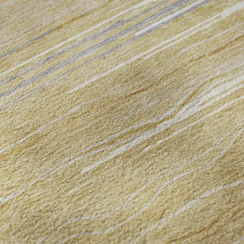 Gold Gray And Ivory Striped Washable Area Rug With UV Protection Photo 1