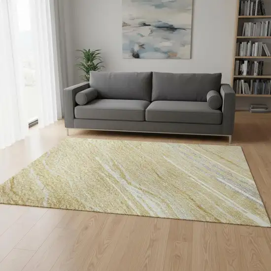 Gold Gray And Ivory Striped Washable Area Rug With UV Protection Photo 2