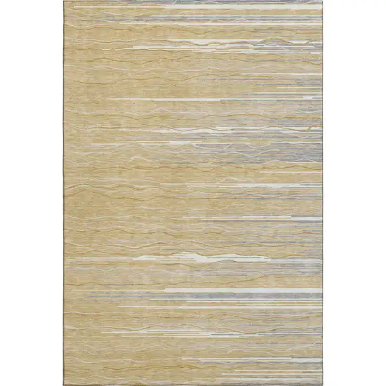 Gold Gray And Ivory Striped Washable Area Rug With UV Protection Photo 4