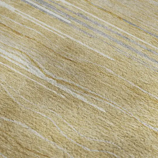 Gold Gray And Ivory Striped Washable Area Rug With UV Protection Photo 2