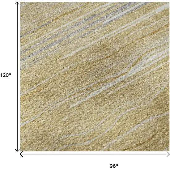 Gold Gray And Ivory Striped Washable Area Rug With UV Protection Photo 9