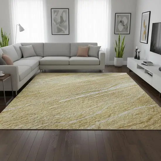 Gold Gray And Ivory Striped Washable Area Rug With UV Protection Photo 2