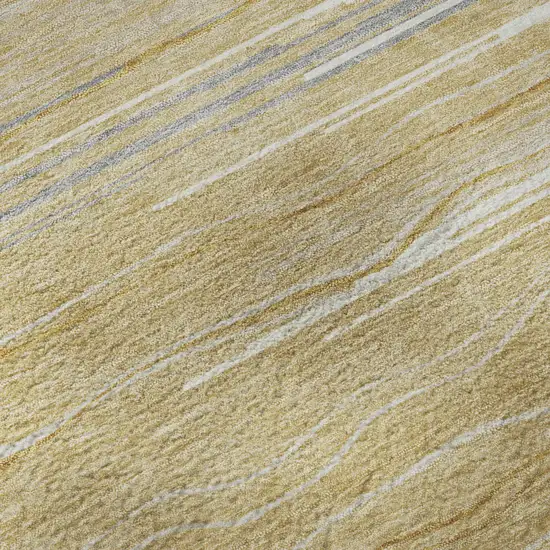 Gold Gray And Ivory Striped Washable Area Rug With UV Protection Photo 1