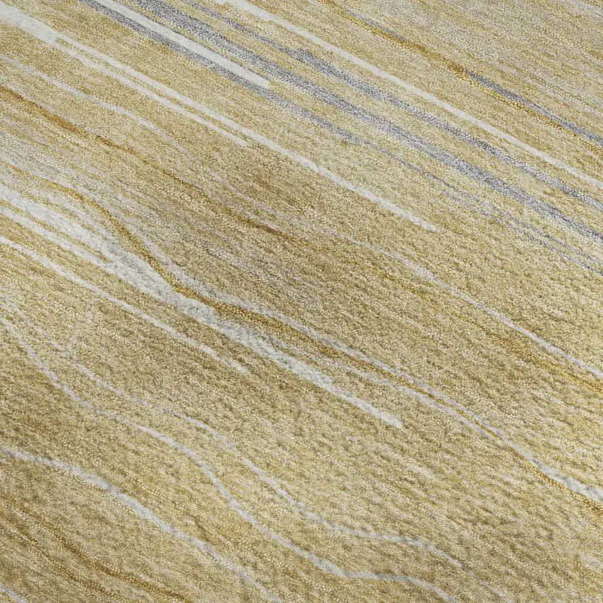 Gold Gray And Ivory Striped Washable Area Rug With UV Protection Photo 3