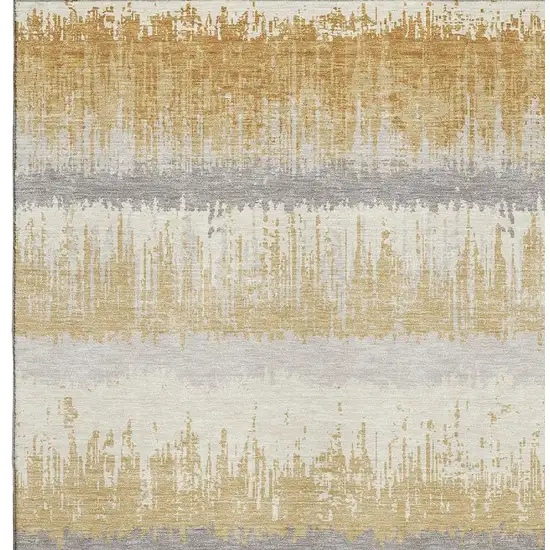 Gold Gray And Ivory Striped Washable Area Rug With UV Protection Photo 3
