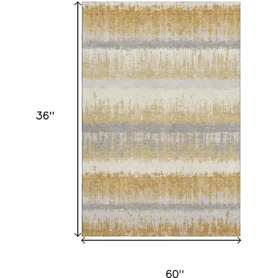 Gold Gray And Ivory Striped Washable Area Rug With UV Protection Photo 8