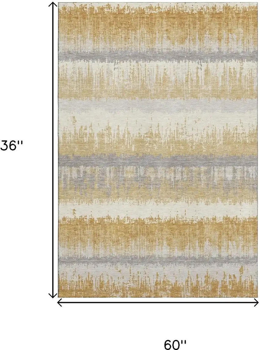 Gold Gray And Ivory Striped Washable Area Rug With UV Protection Photo 8