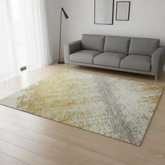 Gold Gray And Ivory Striped Washable Area Rug With UV Protection Photo 2