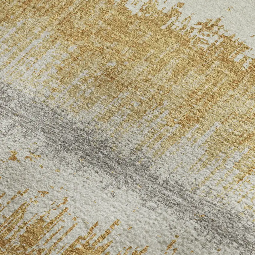 Gold Gray And Ivory Striped Washable Area Rug With UV Protection Photo 2