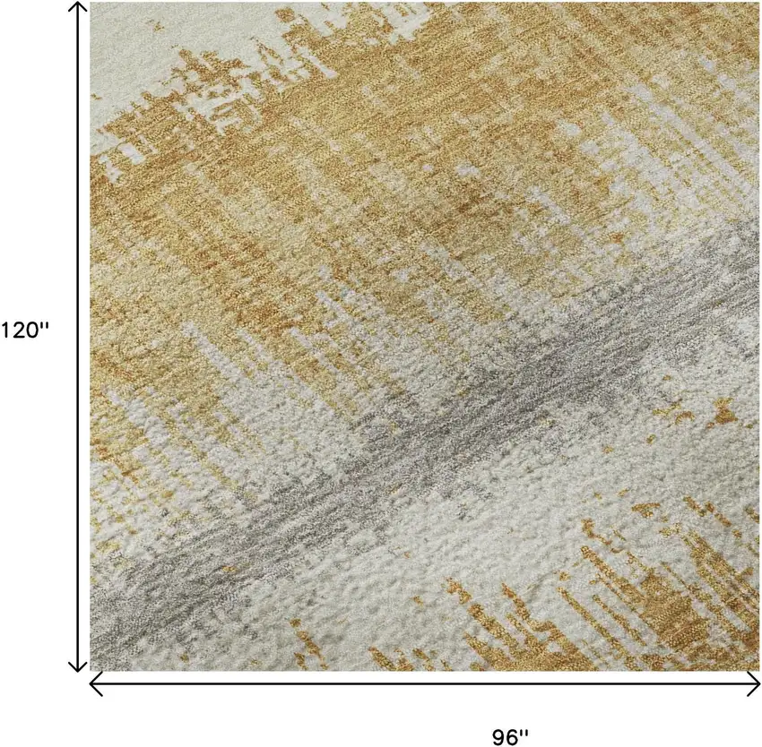 Gold Gray And Ivory Striped Washable Area Rug With UV Protection Photo 8