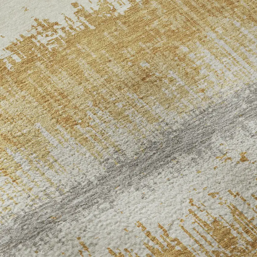 Gold Gray And Ivory Striped Washable Area Rug With UV Protection Photo 1