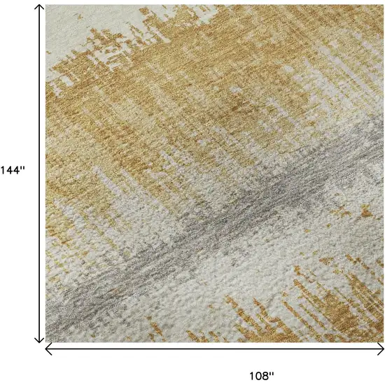 Gold Gray And Ivory Striped Washable Area Rug With UV Protection Photo 8