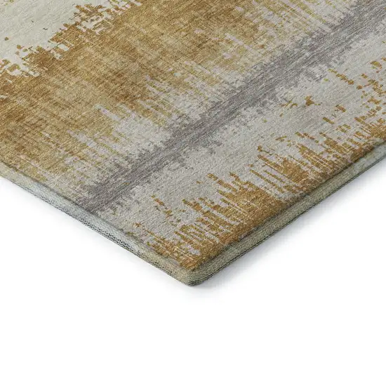 Gold Gray And Ivory Striped Washable Area Rug With UV Protection Photo 6