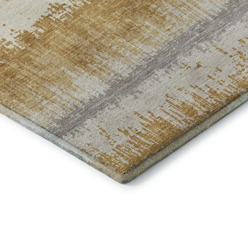 Gold Gray And Ivory Striped Washable Area Rug With UV Protection Photo 7