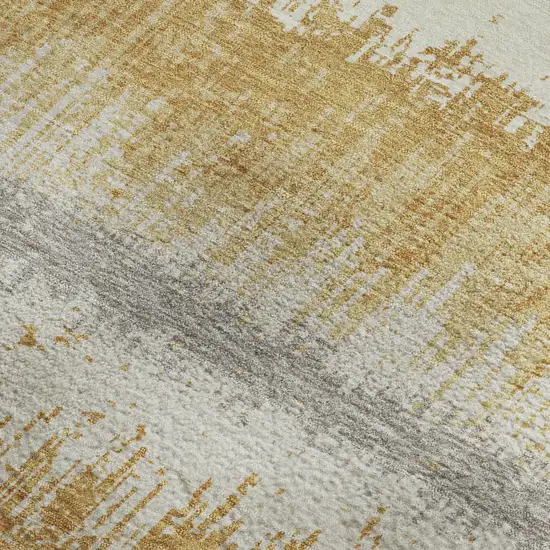 Gold Gray And Ivory Striped Washable Area Rug With UV Protection Photo 2