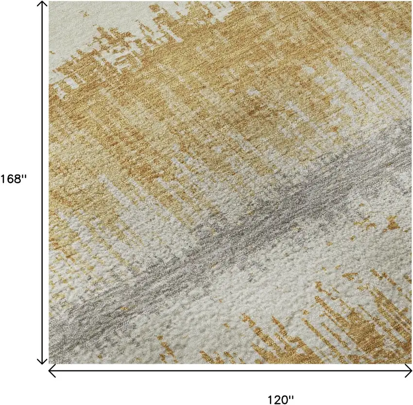 Gold Gray And Ivory Striped Washable Area Rug With UV Protection Photo 9