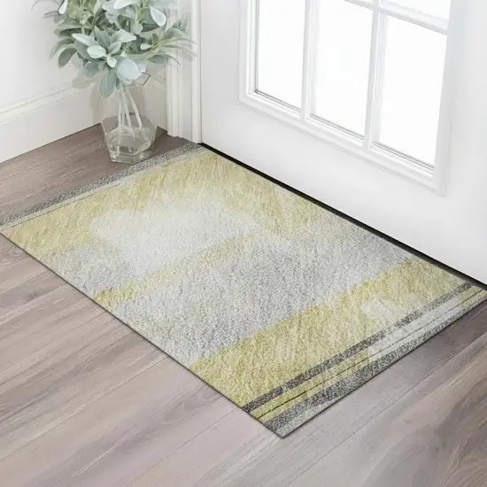 Gold Gray And Ivory Striped Washable Area Rug With UV Protection Photo 2
