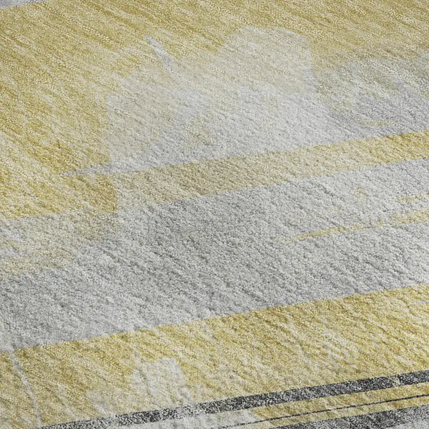 Gold Gray And Ivory Striped Washable Area Rug With UV Protection Photo 2