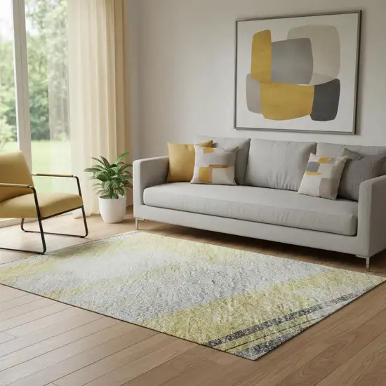 Gold Gray And Ivory Striped Washable Area Rug With UV Protection Photo 2