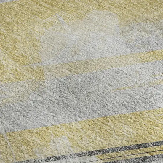 Gold Gray And Ivory Striped Washable Area Rug With UV Protection Photo 2