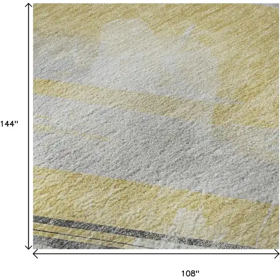 Gold Gray And Ivory Striped Washable Area Rug With UV Protection Photo 9